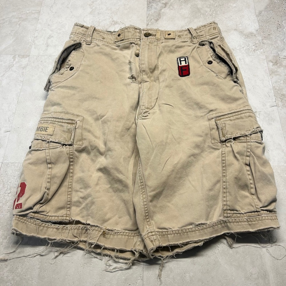 Abercrombie & Fitch Cargo Shorts Tan Mens 30 Distressed Y2K Utility Rugged